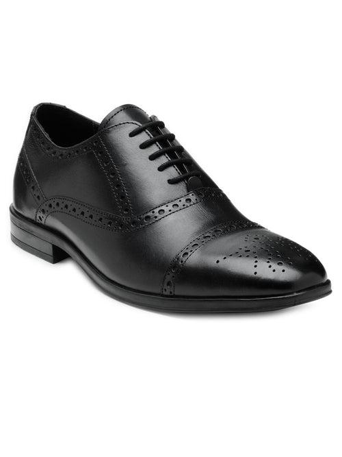 Teakwood Men Black Leather Formal Brogues Shoes