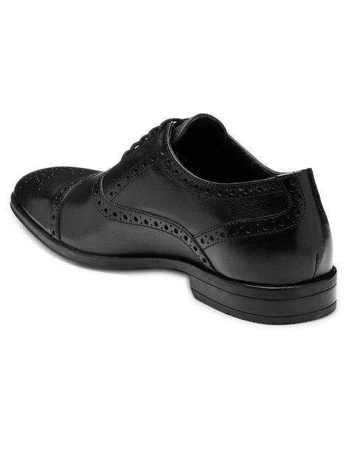 Teakwood Men Black Leather Formal Brogues Shoes