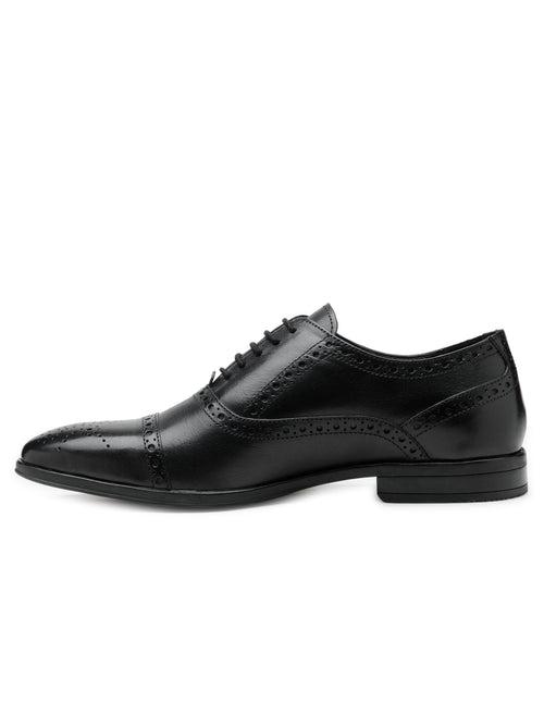 Teakwood Men Black Leather Formal Brogues Shoes