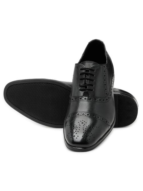 Teakwood Men Black Leather Formal Brogues Shoes