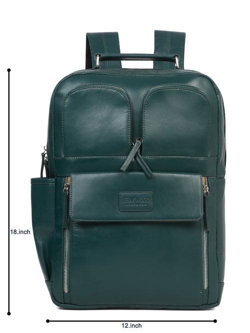 Unisex Leather Solid Green Backpack
