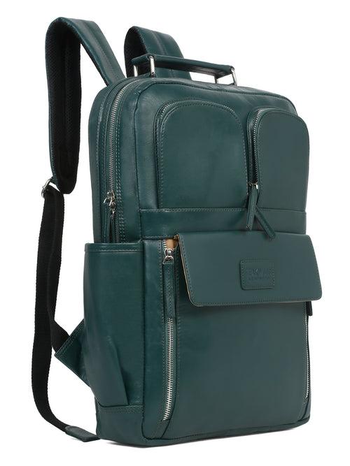 Unisex Leather Solid Green Backpack
