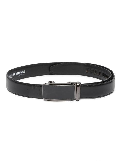 Men Texture Black Leather Auto-Lock Buckle Belt