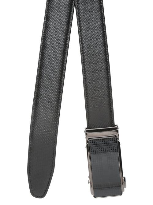 Men Texture Black Leather Auto-Lock Buckle Belt