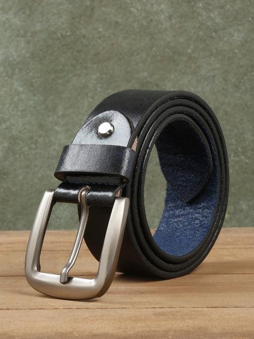 Mens Navy Textured Leather Casual belt