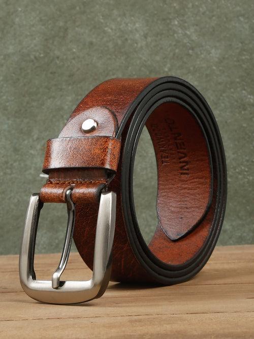 Mens Tan Textured Leather Casual belt