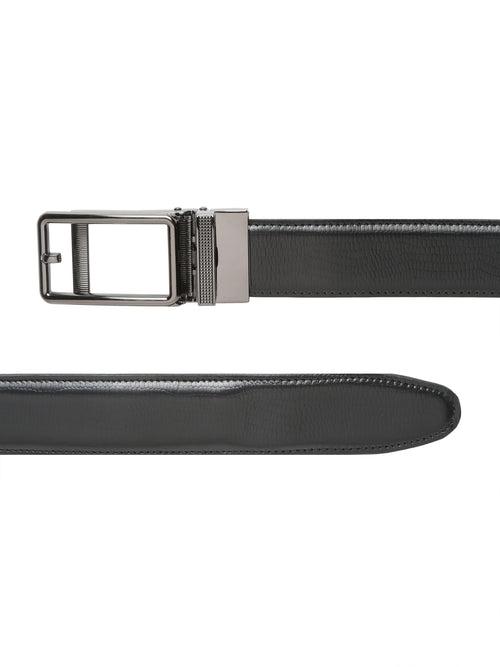 Men Black Lizard Texture Leather Auto-Lock Buckle Belt