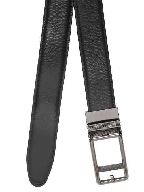 Men Black Lizard Texture Leather Auto-Lock Buckle Belt