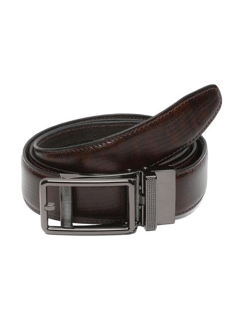Men Brown Lizard Texture Leather Auto-Lock Buckle Belt
