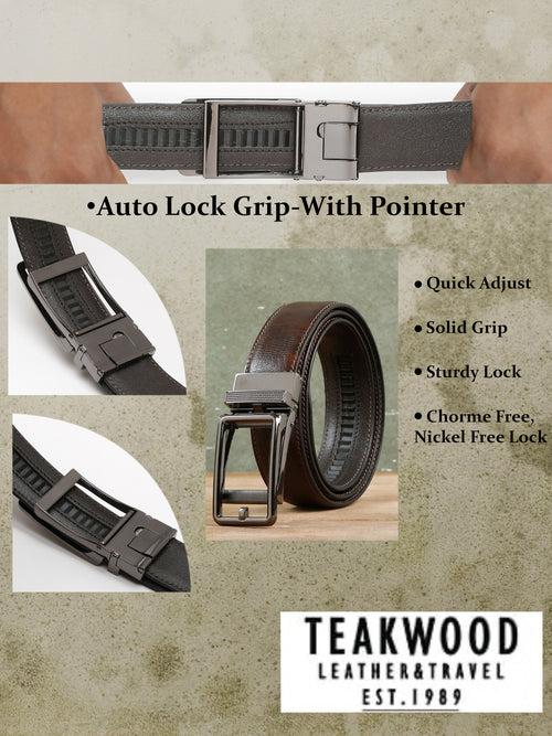 Men Brown Lizard Texture Leather Auto-Lock Buckle Belt