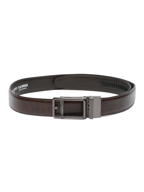 Men Brown Lizard Texture Leather Auto-Lock Buckle Belt