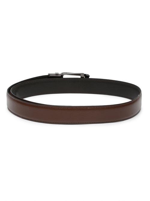 Men Texture Brown Leather Auto-Lock Buckle Belt