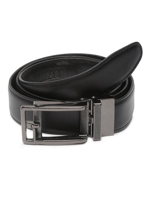 Men Texture Black Leather Auto-Lock Buckle Belt