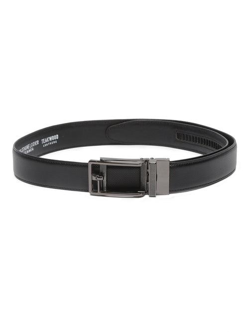 Men Texture Black Leather Auto-Lock Buckle Belt