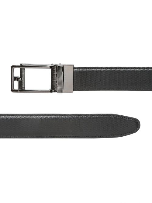 Men Texture Black Leather Auto-Lock Buckle Belt