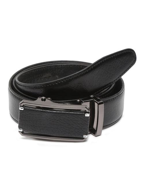 Men Texture Black Leather Auto-Lock Buckle Belt