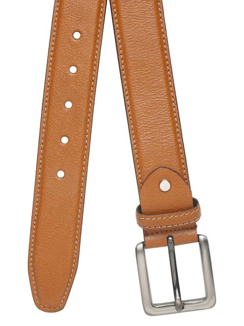 Mens Tan Leather Pin-Buckle Casual Belt