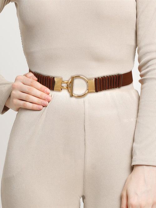 Women tan interlock stretchable waist belt (One Size)