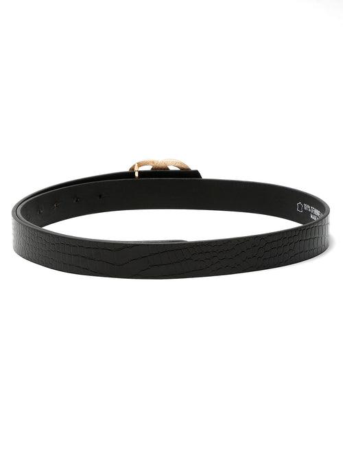 Teakwood Leather Women Black Croco Textured Belt (One Size)