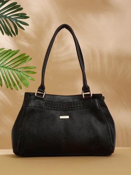 Women Black Leather Handheld bag