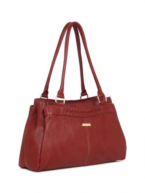 Women Red Leather Handheld bag