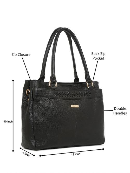 Women Black Texture Leather Handheld Bag