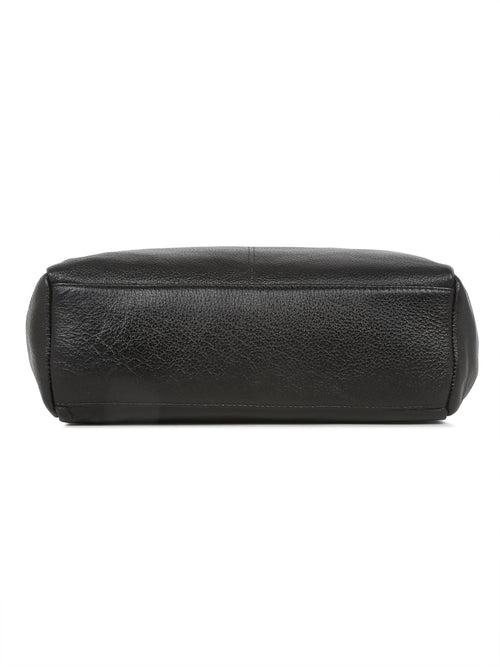 Women Black Texture Leather Handheld Bag