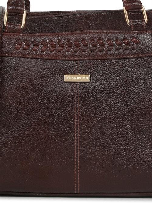 Women Brown Texture Leather Handheld Bag