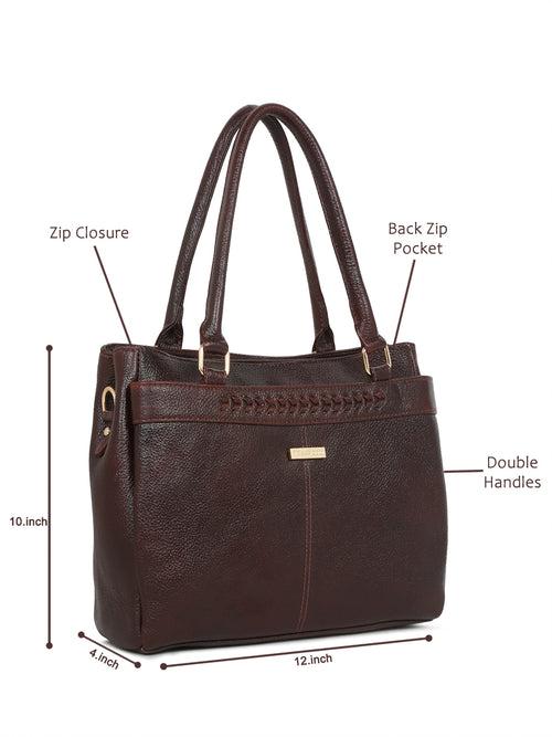 Women Brown Texture Leather Handheld Bag