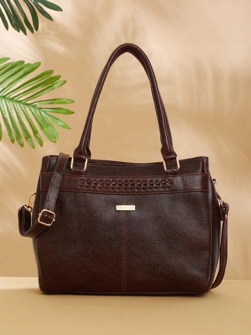 Women Brown Texture Leather Handheld Bag