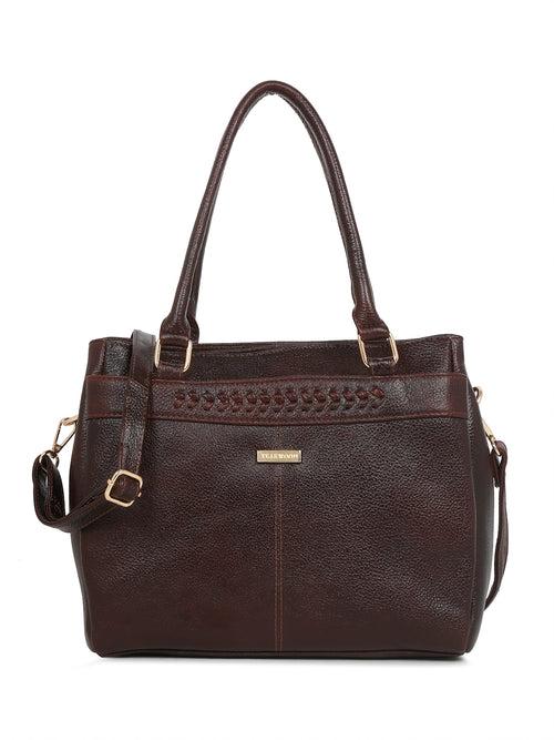 Women Brown Texture Leather Handheld Bag