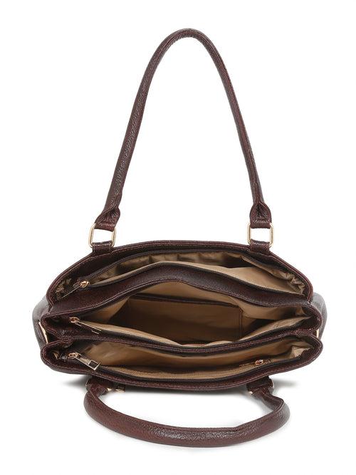 Women Brown Texture Leather Handheld Bag