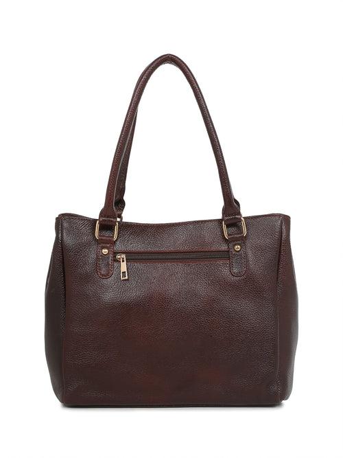 Women Brown Texture Leather Handheld Bag