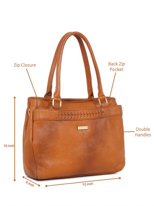 Women Tan Texture Leather Handheld Bag