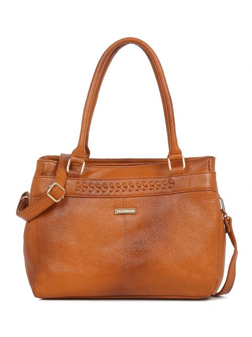 Women Tan Texture Leather Handheld Bag