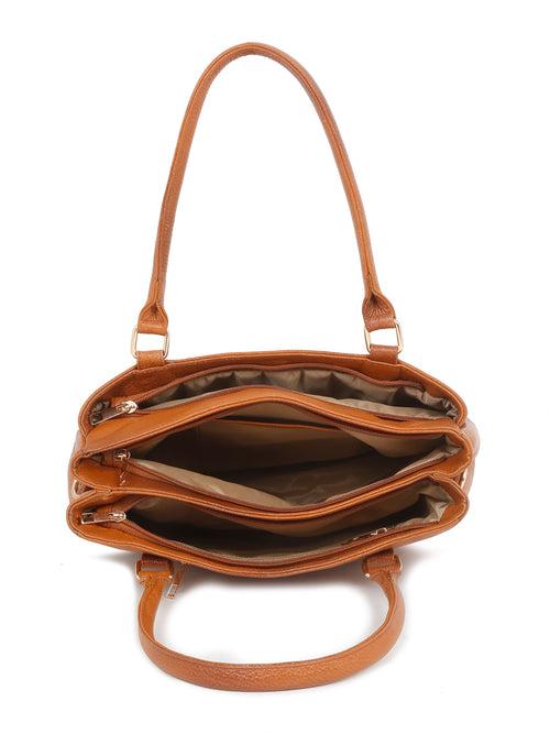 Women Tan Texture Leather Handheld Bag