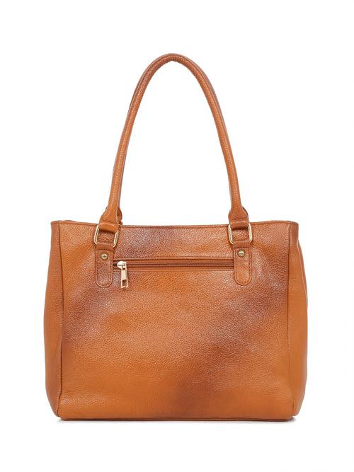 Women Tan Texture Leather Handheld Bag