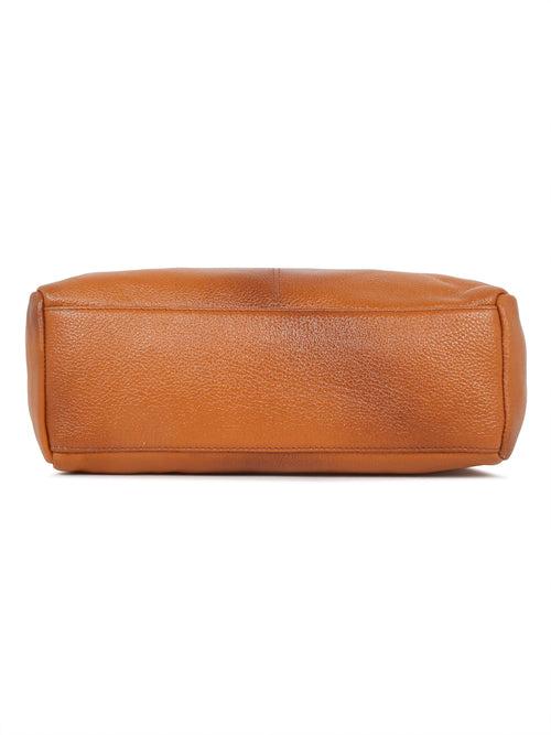 Women Tan Texture Leather Handheld Bag