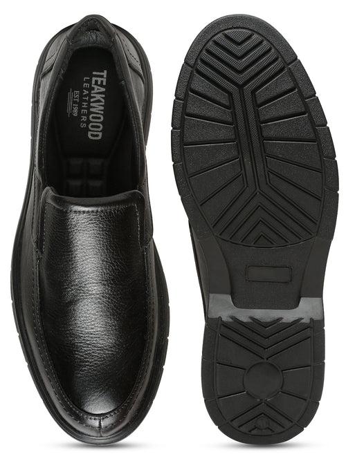 Men Black Leather Solid Slip-On Shoes