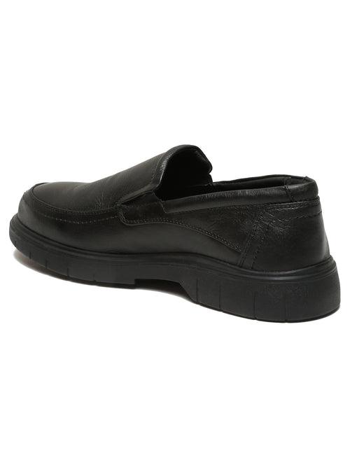 Men Black Leather Solid Slip-On Shoes