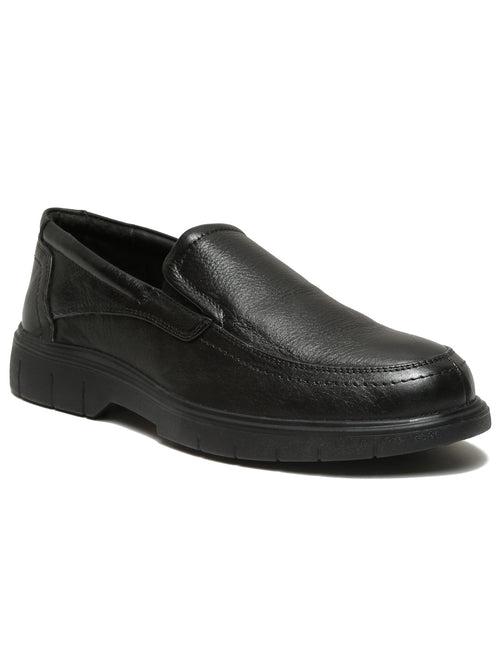 Men Black Leather Solid Slip-On Shoes