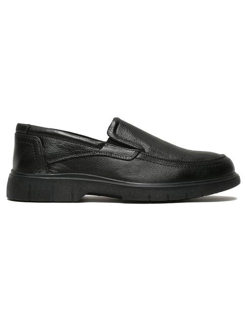 Men Black Leather Solid Slip-On Shoes