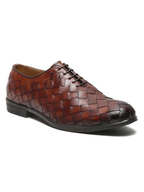Men Brown Leather Wave Oxford