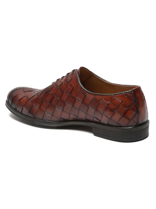 Men Brown Leather Wave Oxford