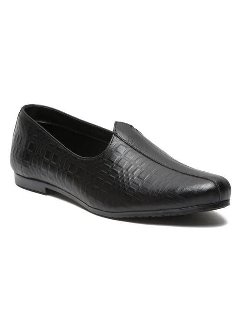 Men Black Textured Leather Comfort Basics Mojaris