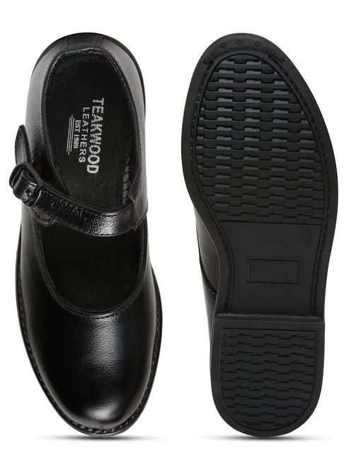 Girls Black Leather school Shoes