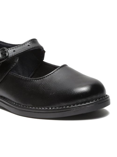 Girls Black Leather school Shoes