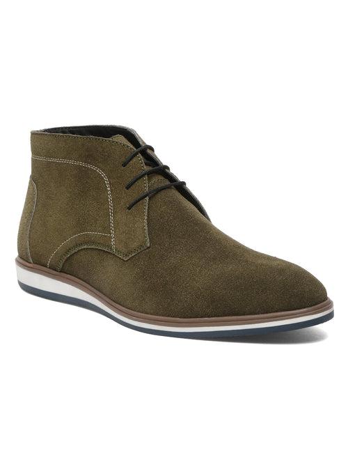 Men Suede Olive Mid Top Lace-Up Boots