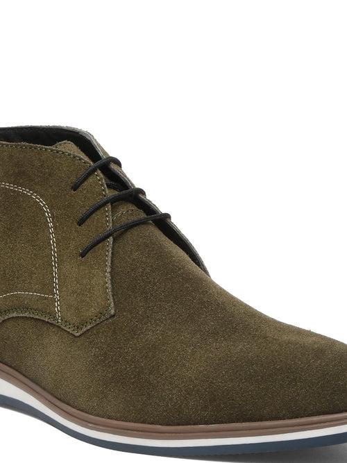 Men Suede Olive Mid Top Lace-Up Boots