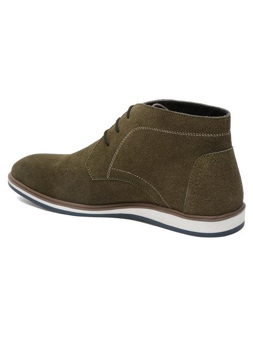 Men Suede Olive Mid Top Lace-Up Boots